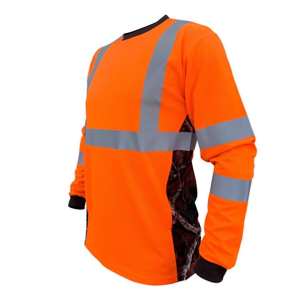 Safetyshirtz SS360 Deepwoods Camo Class 3 Long Sleeve T-Shirt, Safety Orange, L 56120118L